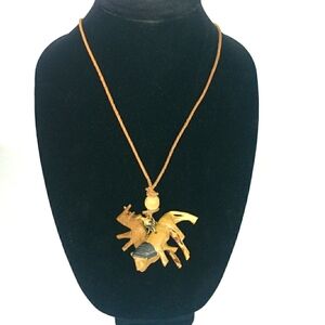 Vintage Leather Cord African Safari Wooden Animal Unique Necklace